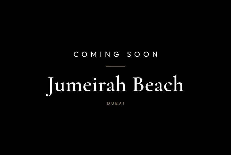 Coming soon: Jumeirah Beach, Dubai. White lettering on a black background