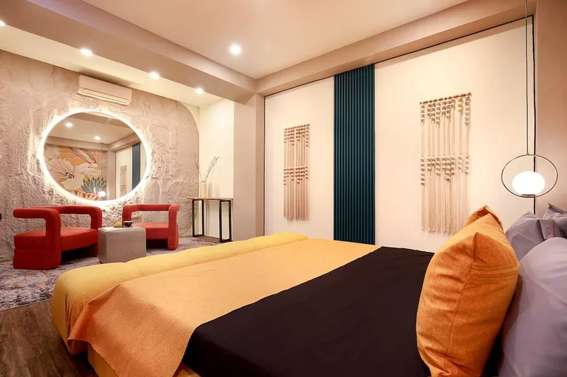 Functionality meets style—one of our summer tone bedrooms.
